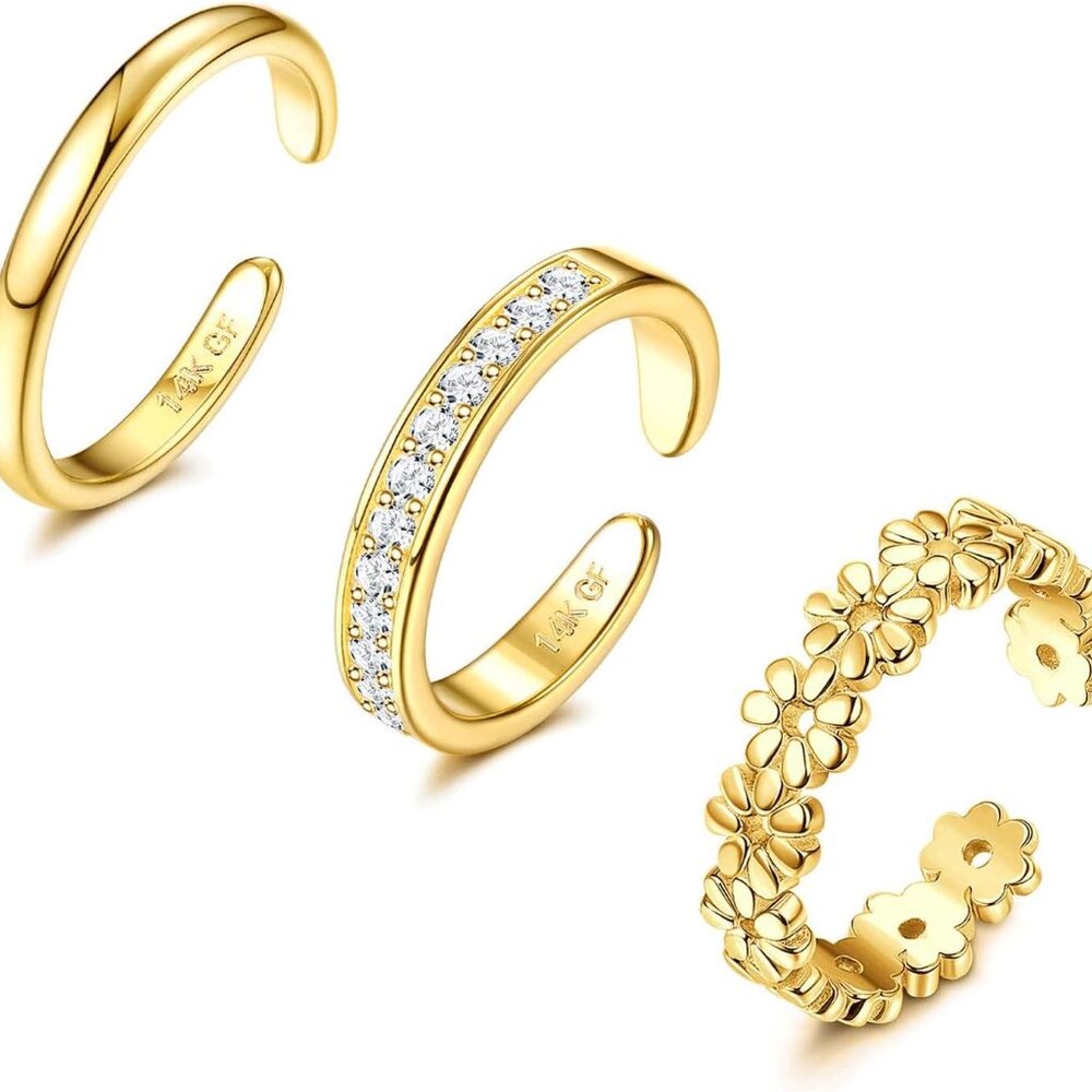 3pcs 14k Gold Filled Toe Rings For Women Adjustable Gold Toe Ring Set Open Band